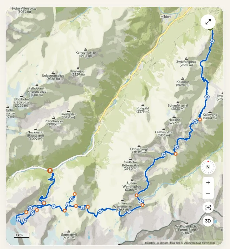 Komoot-Karte der Route